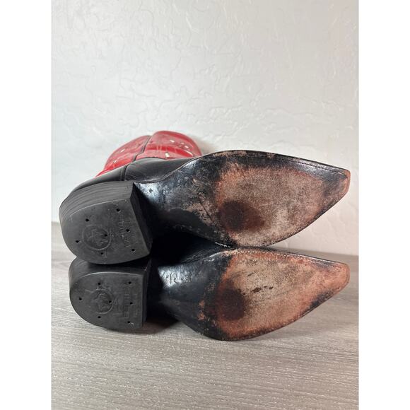 Rocketbuster Pee Wee Cowboy Boots - Womens Size 6 Black Red Inlaid EUC - Picture 8 of 11